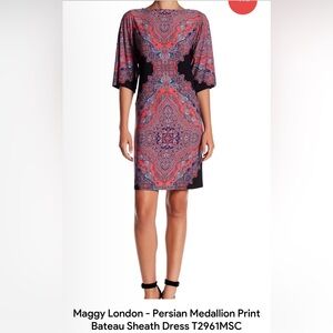 London Times Paisley Shift Dress 3/4 Sleeve